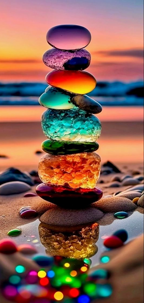 Achieving Clarity And Balance. Pillar of Stones On A Beach