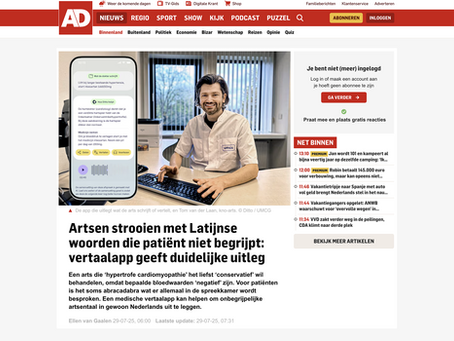Algemeen Dagblad: Artsen strooien met Latijnse woorden die patiënt niet begrijpt: vertaalapp geeft duidelijke uitleg