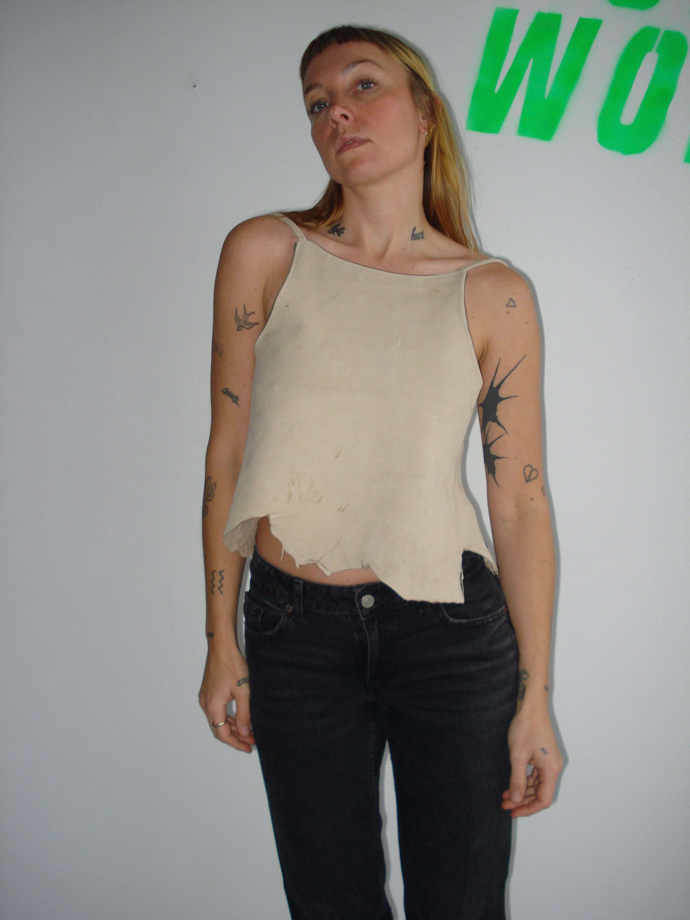 rozewolk distressed leather top beige