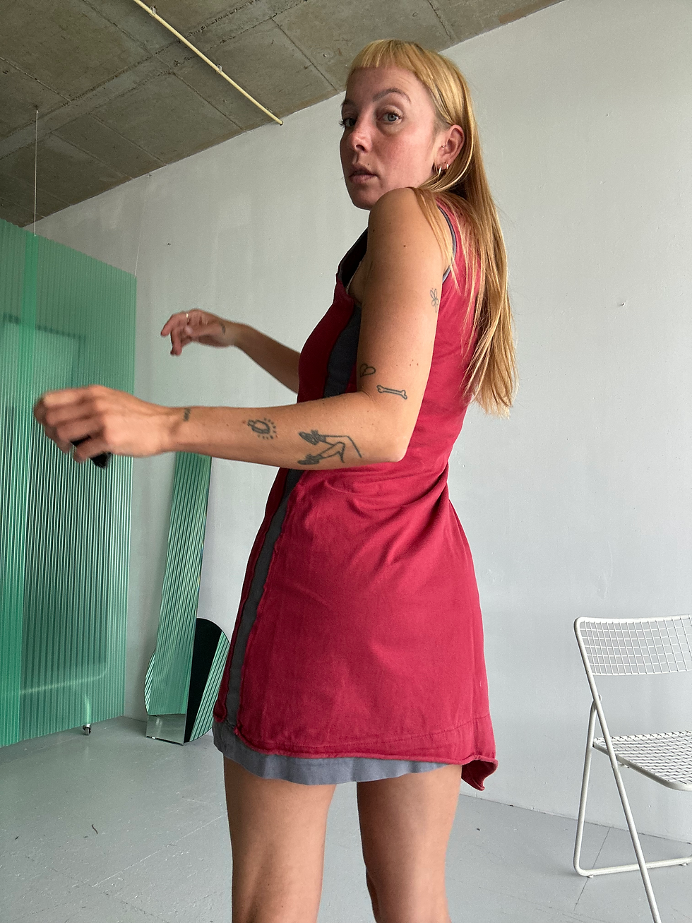 Thumbnail: asymmetric layered jersey dress washed red