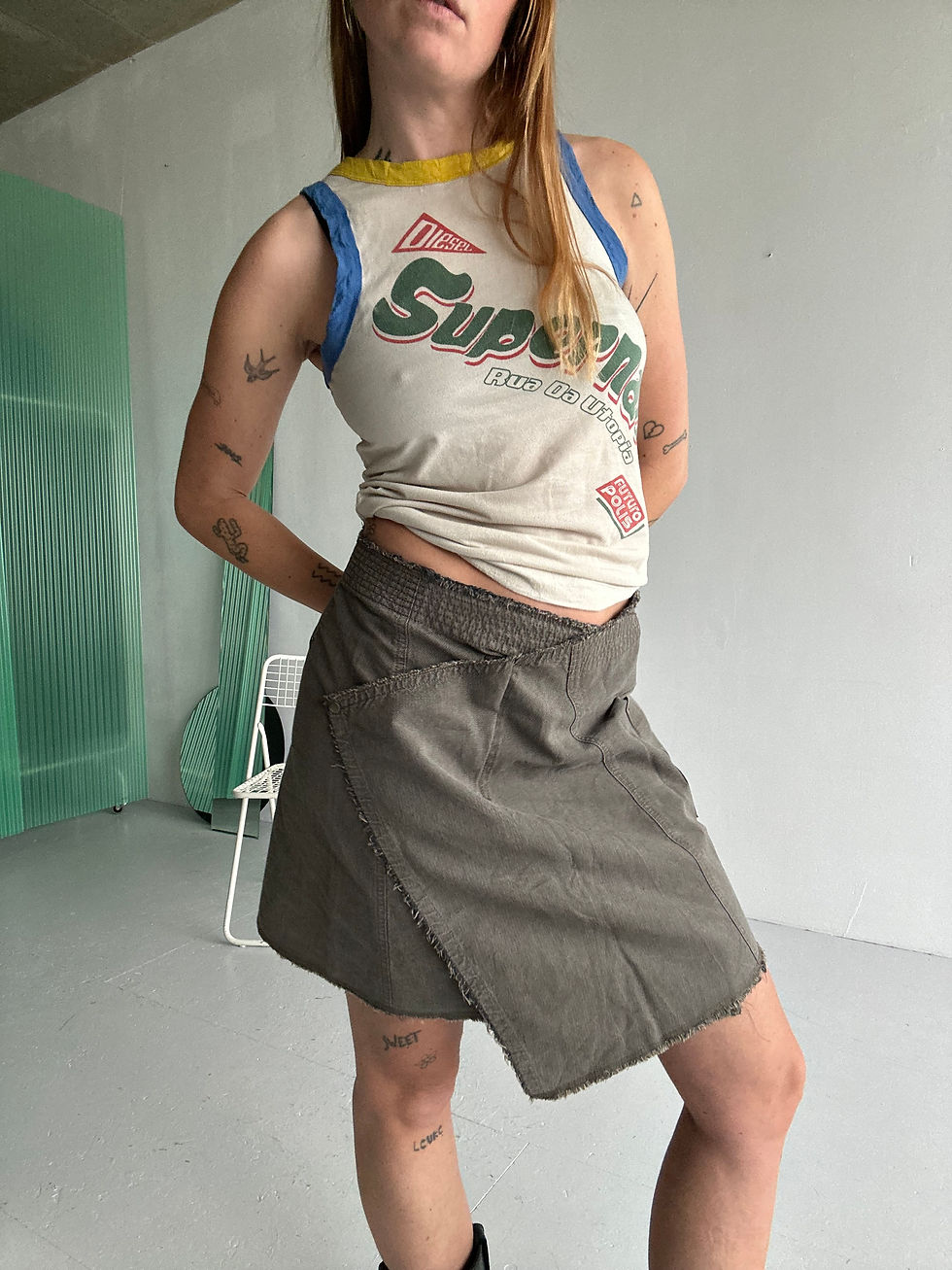 Thumbnail: distressed wrap skirt kaki