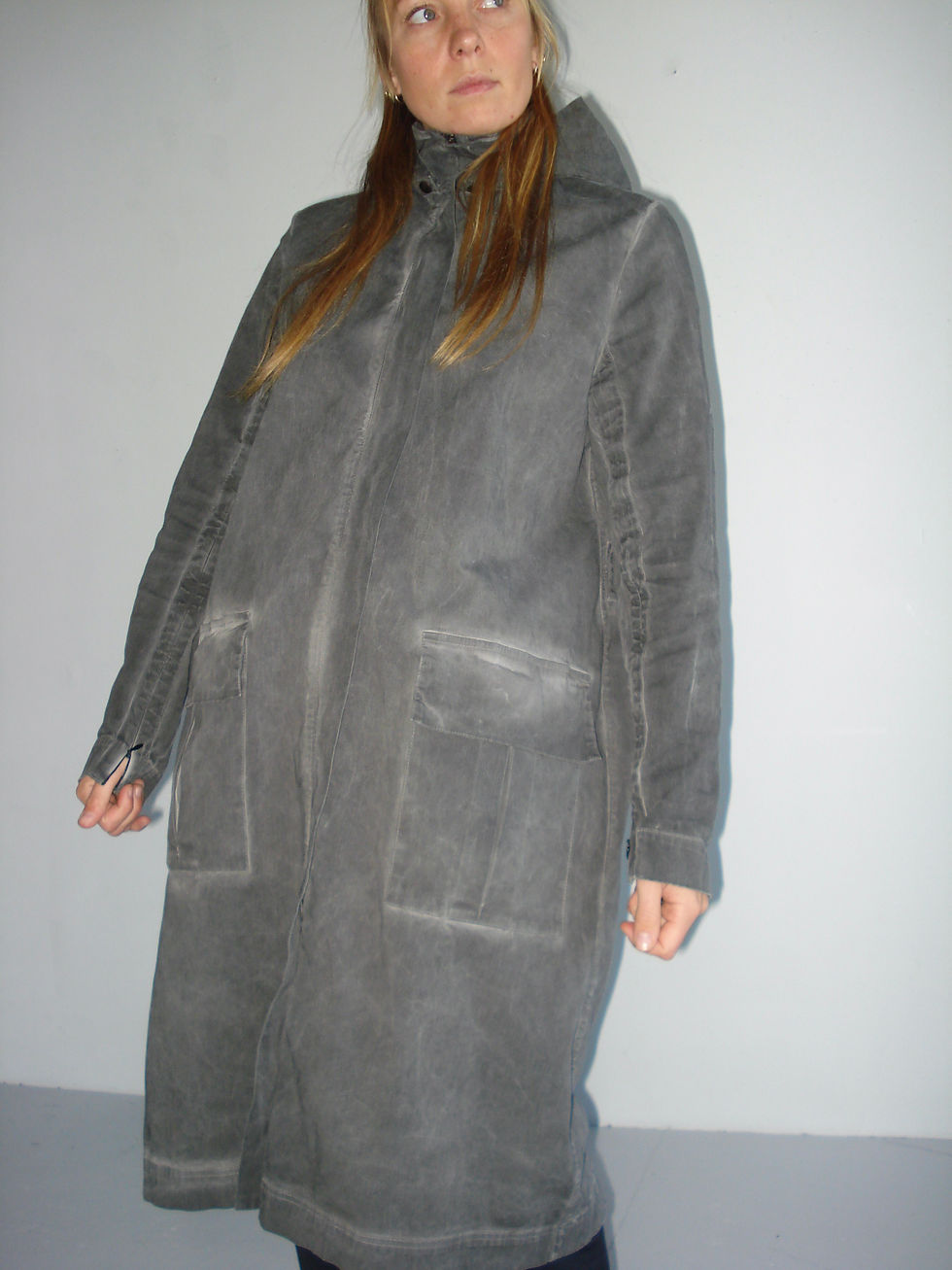 sarah pacini hooded washed canvas coat