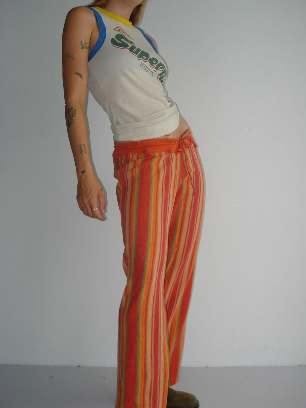 Thumbnail: low waist striped cotton trousers