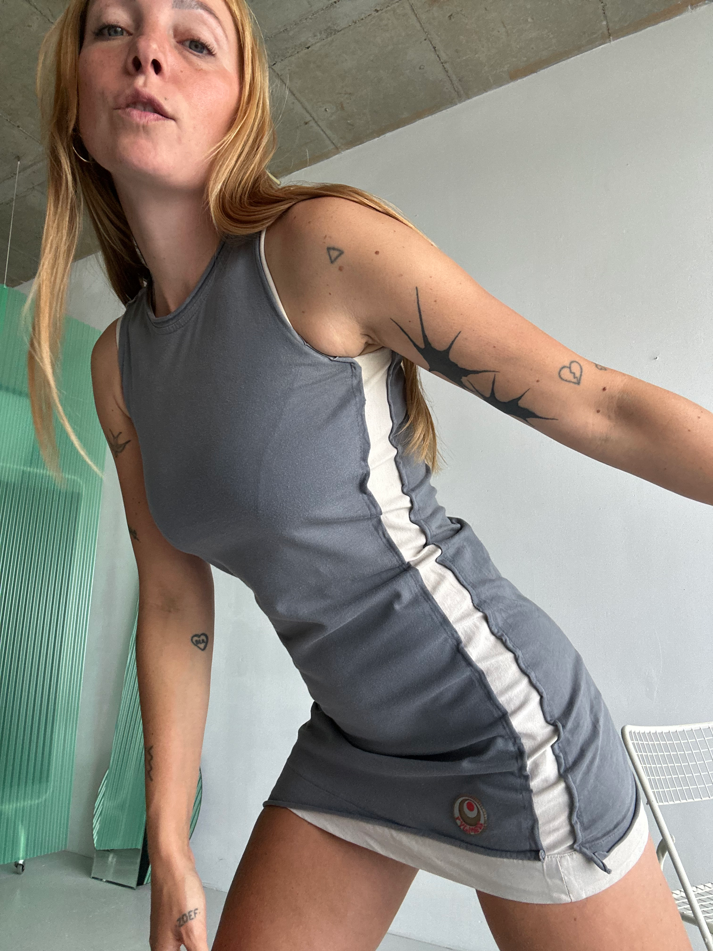 asymmetric layered jersey dress washed grey