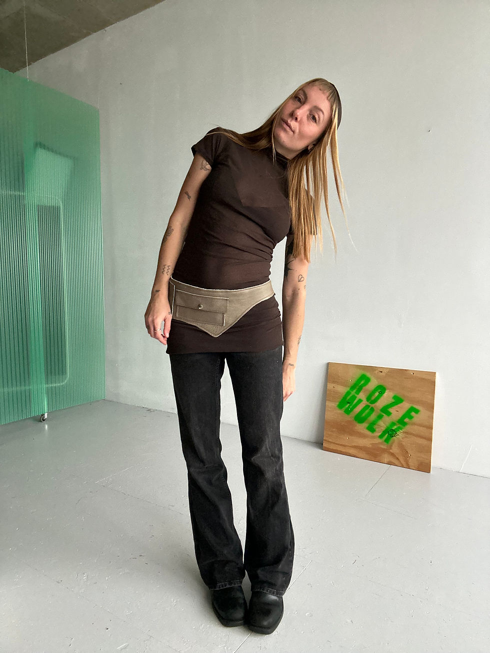 Thumbnail: rozewolk leather cargo belt beige