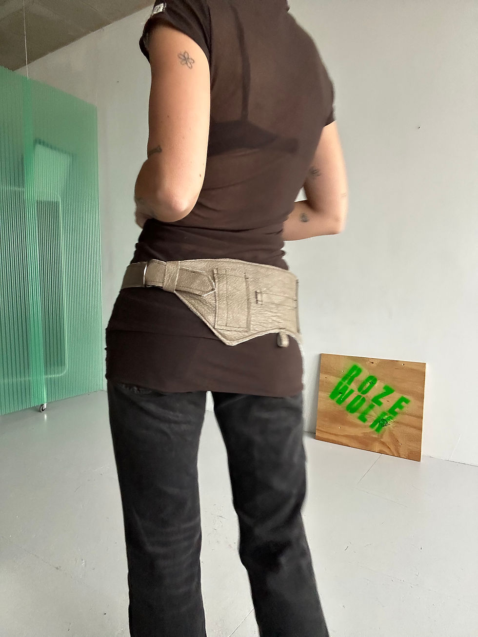 Thumbnail: rozewolk leather cargo belt beige