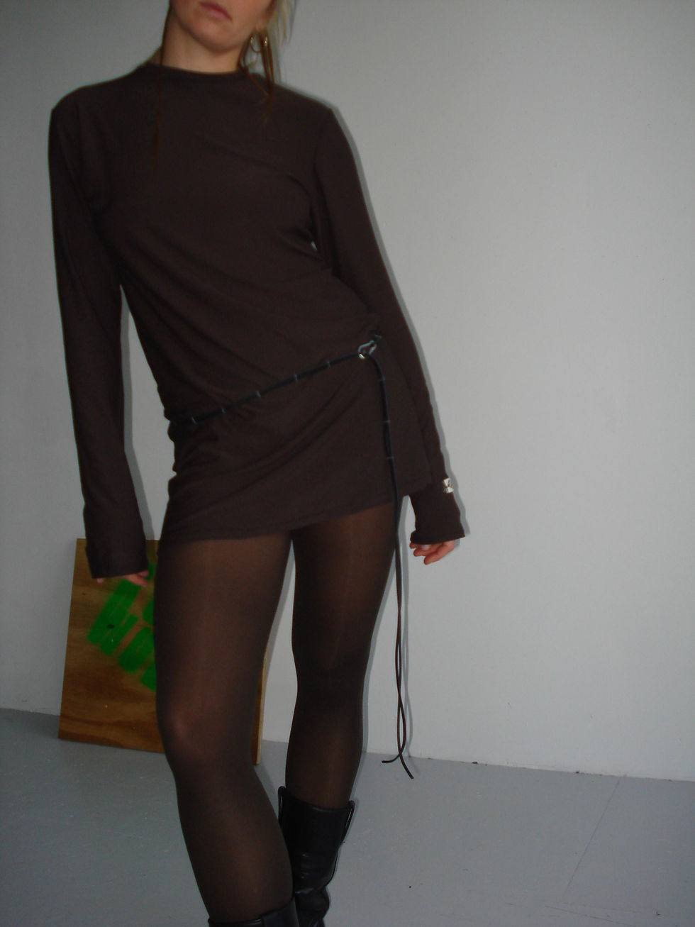 Thumbnail: rozewolk set slouchy dress brown & leather belt black