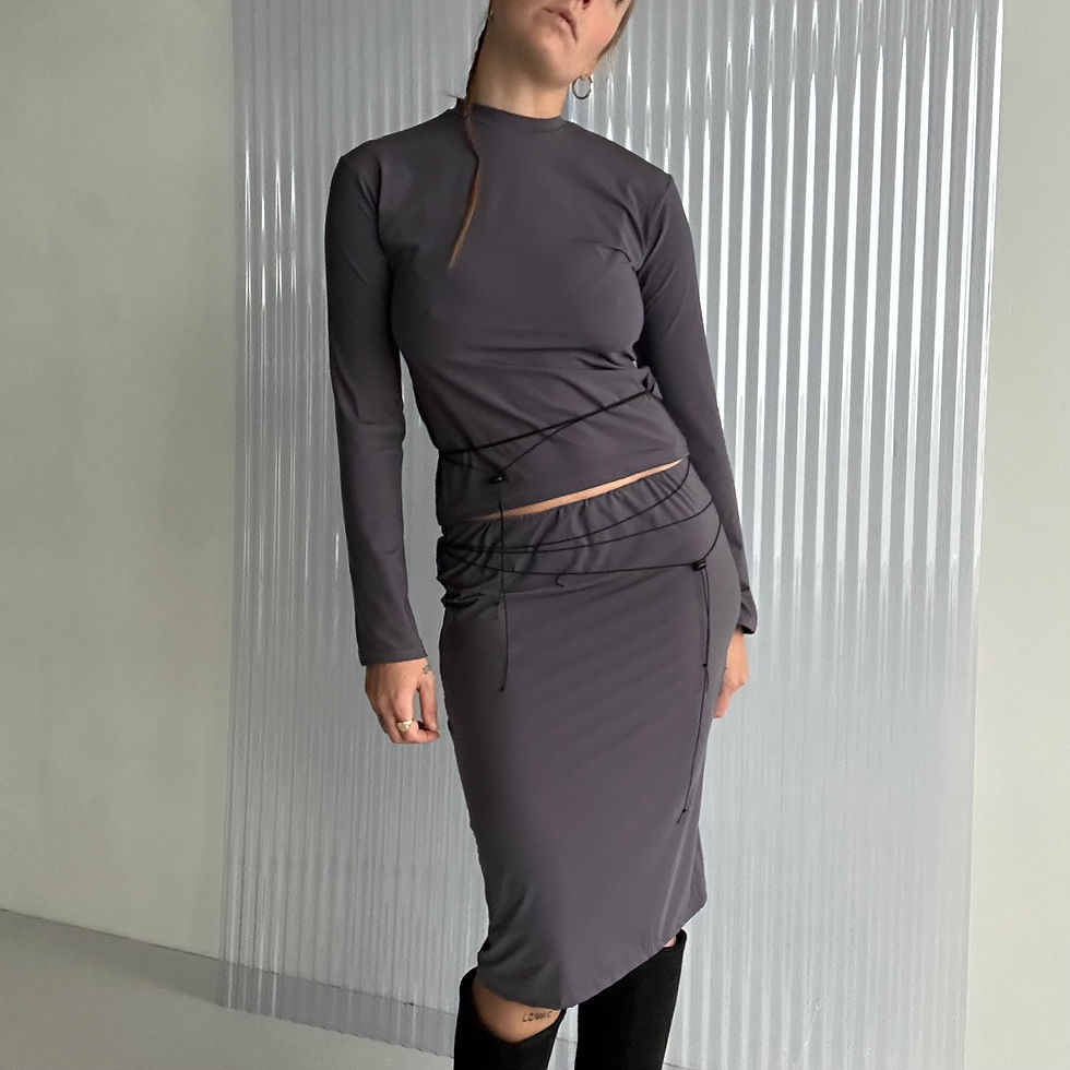 Thumbnail: rozewolk lycra drawstring skirt grey/purple