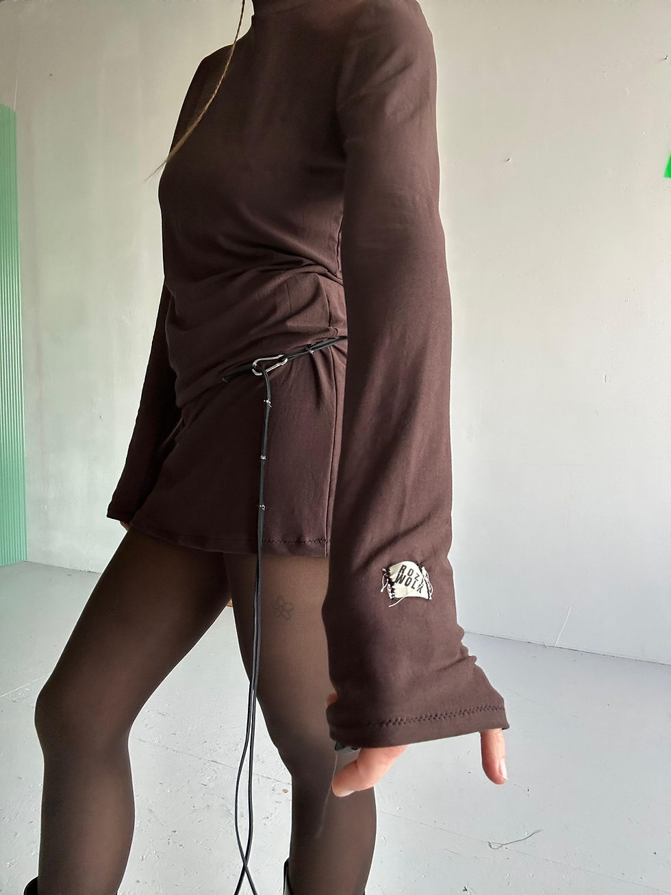 Thumbnail: rozewolk set slouchy dress brown & leather belt black