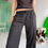 Thumbnail: low waist baggy linen trousers black