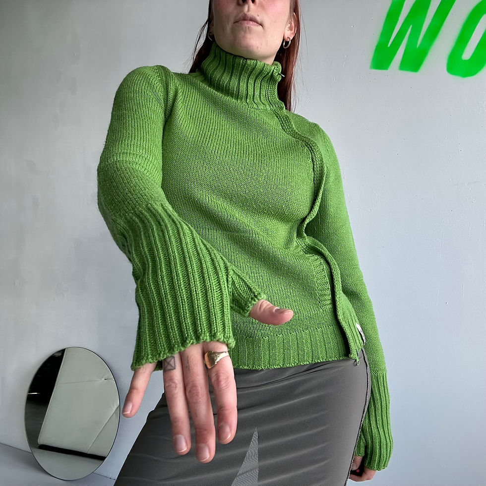 asymmetric green knit cardigan