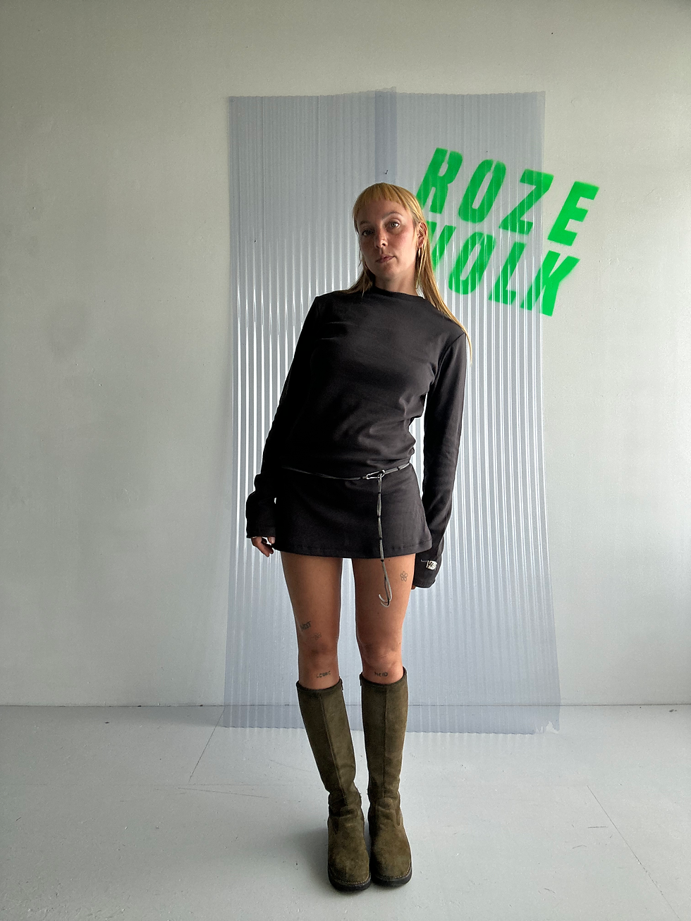 Thumbnail: rozewolk set slouchy dress black & leather belt grey