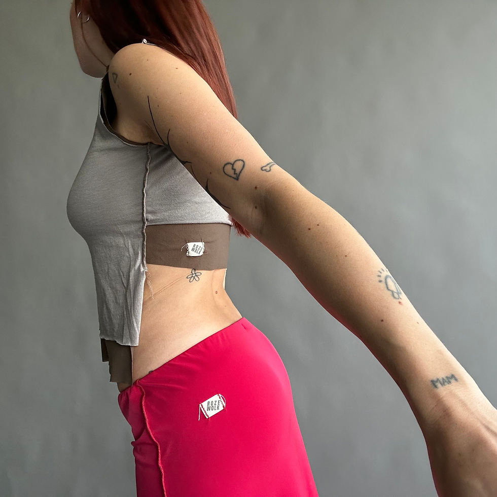Thumbnail: rozewolk layered inside out asymmetric top grey / brown