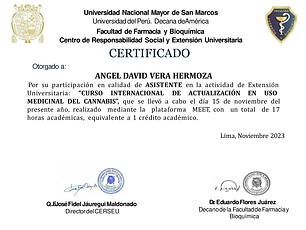 71 - Certificado ASISTENTE Curso Internacional actualización uso Cannabis - UNMSM NOV 2023