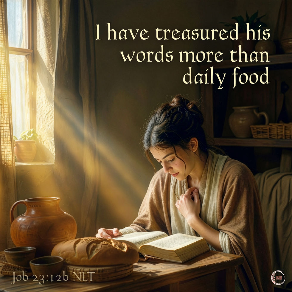 I have treasured his words more than daily food.
Job 23:12b NLT
