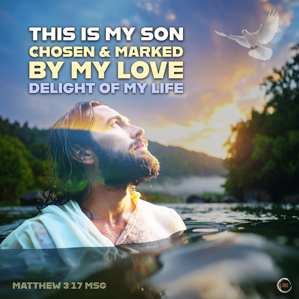 This is my Son, chosen & marked by my love, delight of my life.
Matthew 3:17 MSG