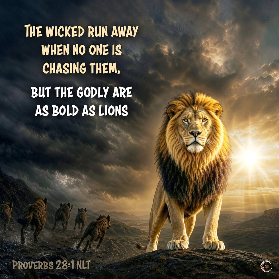 The wicked run away when no one is chasing them, but the godly are as bold as lions.
Proverbs 28:1 NLT