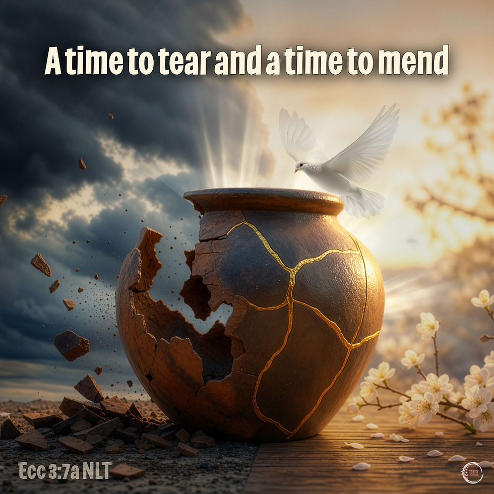 A time to tear and a time to mend.
Ecclesiastes 3:7a NLT