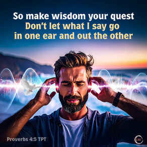 So make wisdom your quest— search for the revelation of life’s meaning. Don’t let what I say go in one ear and out the other.
‭‭Proverbs‬ ‭4‬:‭5‬ ‭TPT‬‬