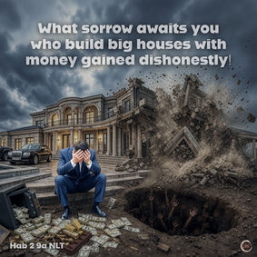What sorrow awaits you who build big houses with money gained dishonestly!
‭‭Habakkuk‬ ‭2‬:‭9‬a NLT‬‬