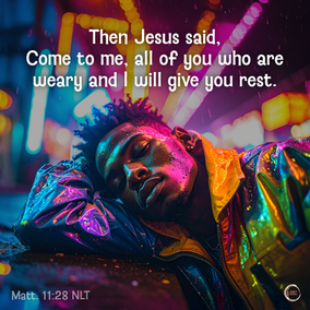 Then Jesus said, Come to me, all of you who are weary and carry heavy burdens, and I will give you rest.
‭‭Matthew‬ ‭11‬:‭28‬ ‭NLT‬‬