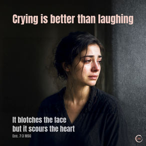 Crying is better than laughing. It blotches the face but it scours the heart.
Ecclesiastes 7:3 MSG