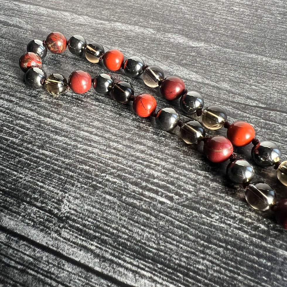 Thumbnail: Root Chakra Meditation Wrist Mala - Red Jasper, Hematite, Smoky Quartz