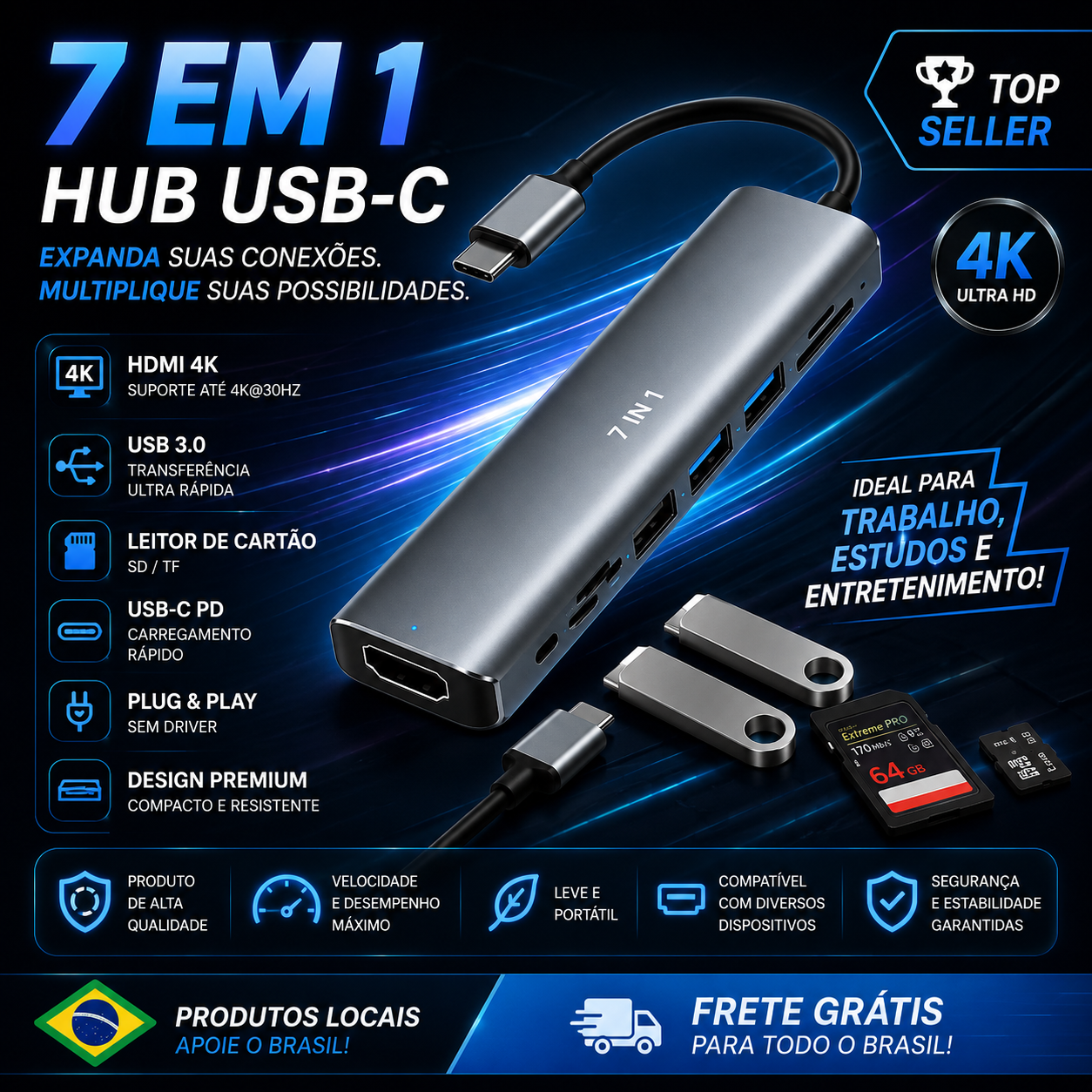 HUB USB 7 em 1