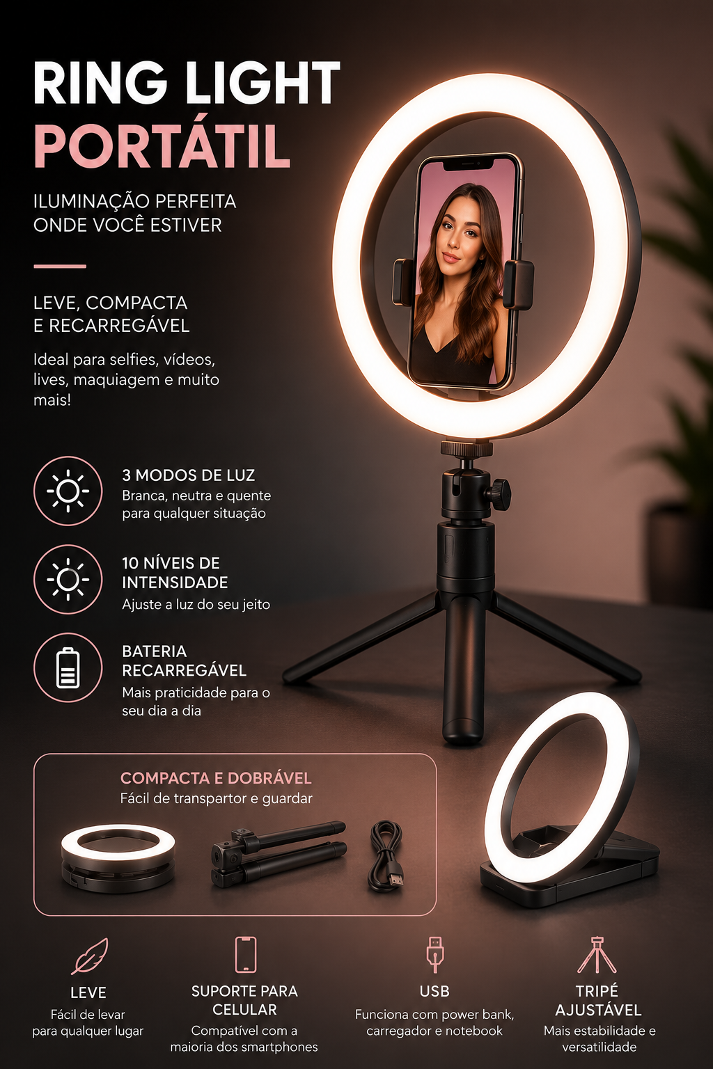 USB Ring Light 16cm Angle Adjustable Desk