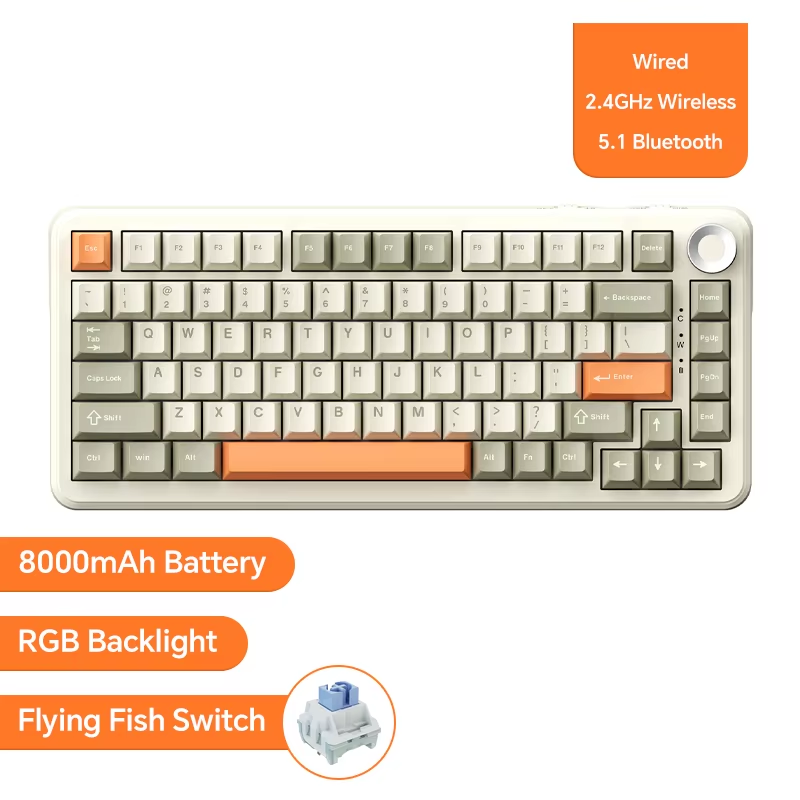 Thumbnail: AJAZZ AK820 Wired With Rotary Volume Buttons Hot-Swappable Keys For Office And H