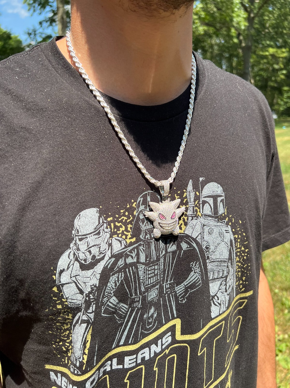 Thumbnail: Real Iced CZ Hip Hop 925 Sterling Silver Gengar Pokemon Pendant Necklace Mens