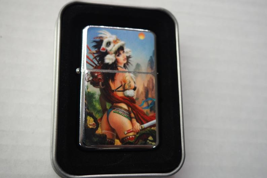 Vintage Art Work Windproof Dual Flame Torch Indian Pin Up