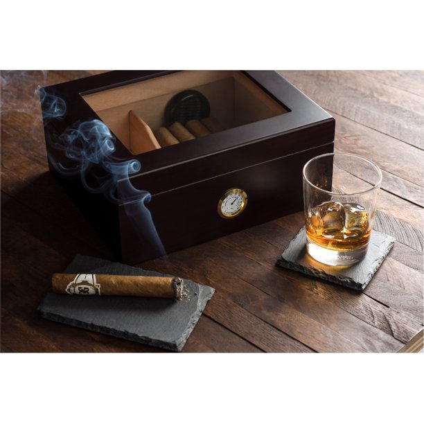 Quality Black Oak 25-50 Cigar Glass Top Humidor
