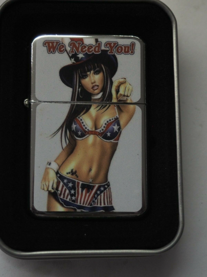 Vintage Pinup Military Recruitment Poster Windproof Dual Flame Torch Lighter