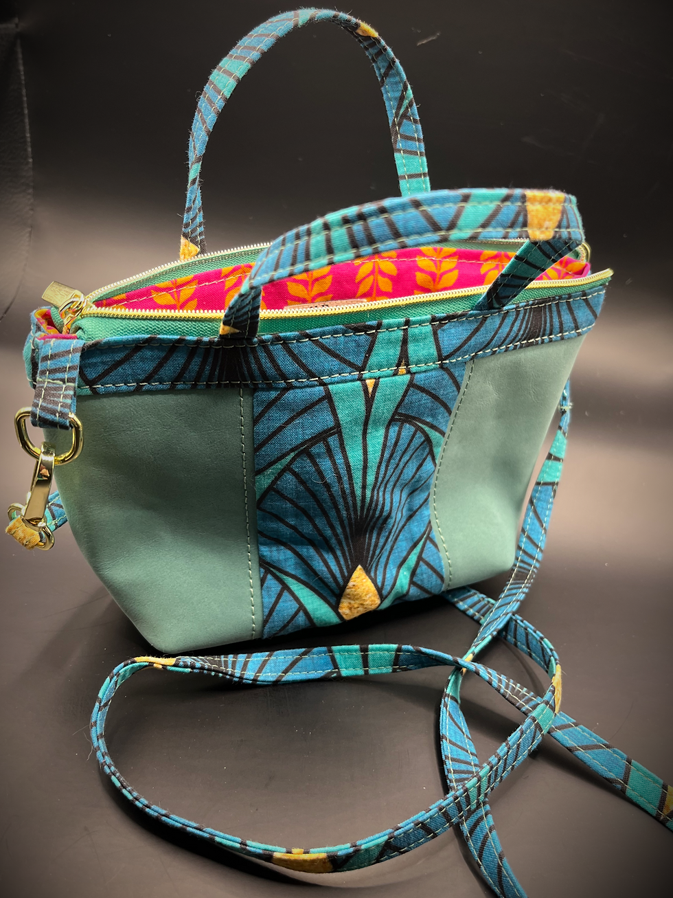 Thumbnail: Art Deco Lotus in Teal Mini Purse