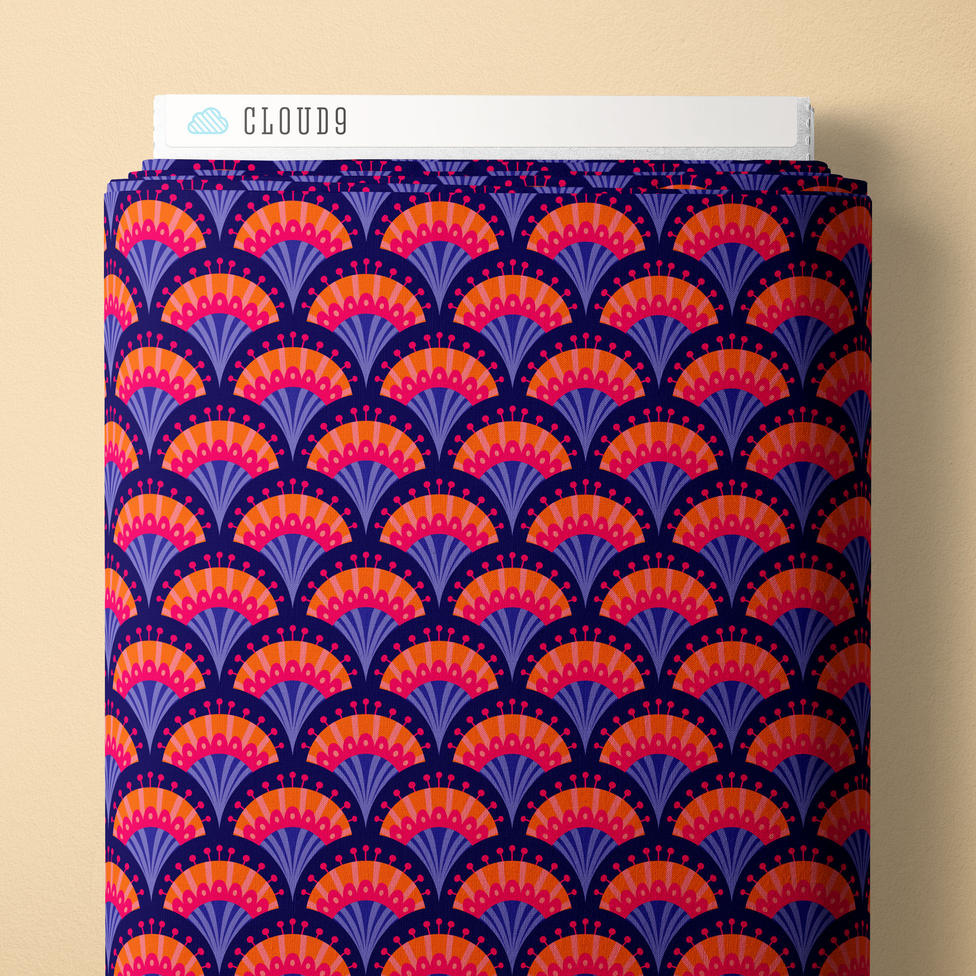 Blooming Garden - Fan Flowers - Navy - Certified Organic Cotton - Cl