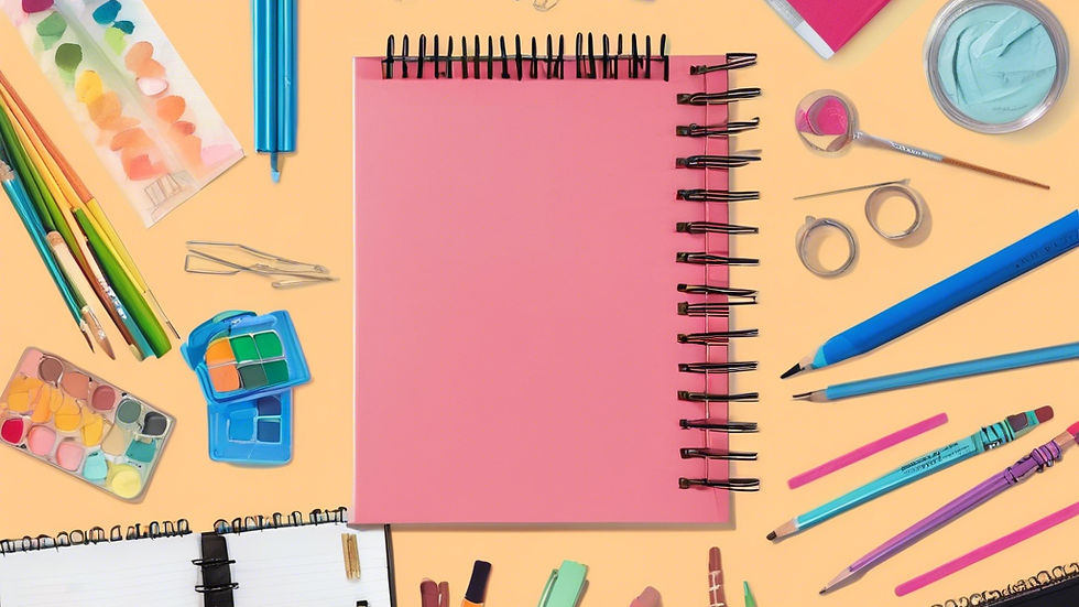 Eye-level view of a beautifully arranged flat lay of creative props
