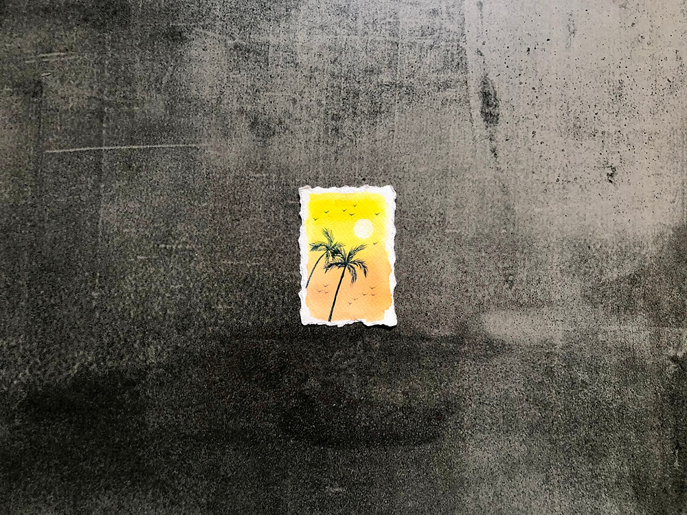 Watercolor sunset painting