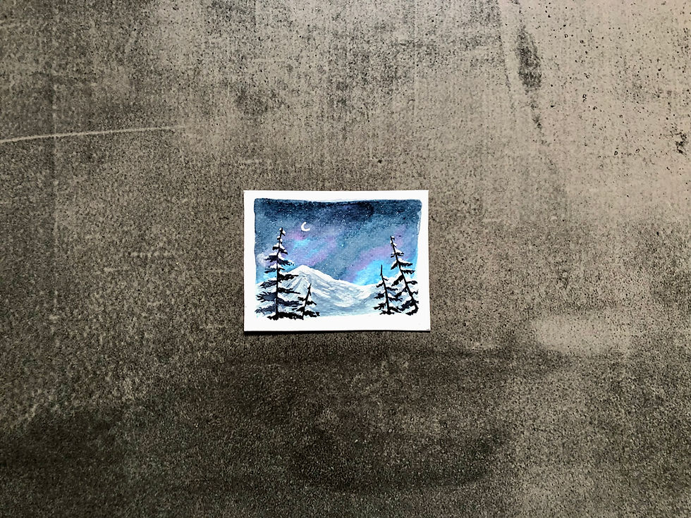 Snowy night watercolor landscape