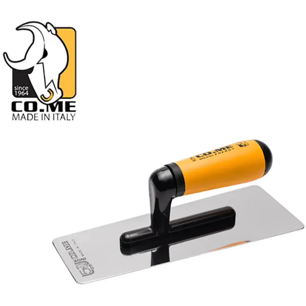 Mirror-polished rectangular finishing trowel, 200x80x0.6 mm, ABS / rubber handle