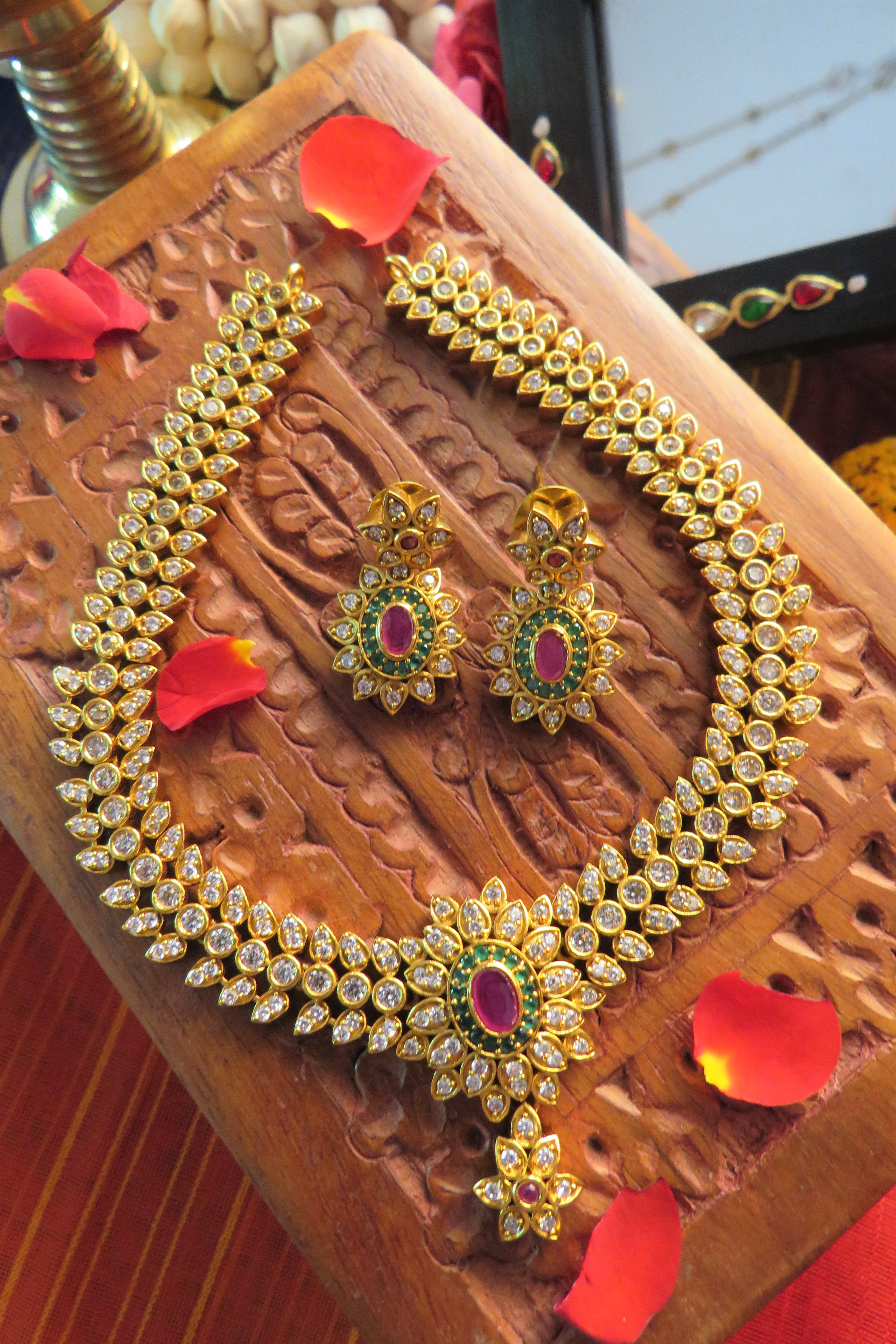 Artificial Diamond Necklace Set with Matching Earrings