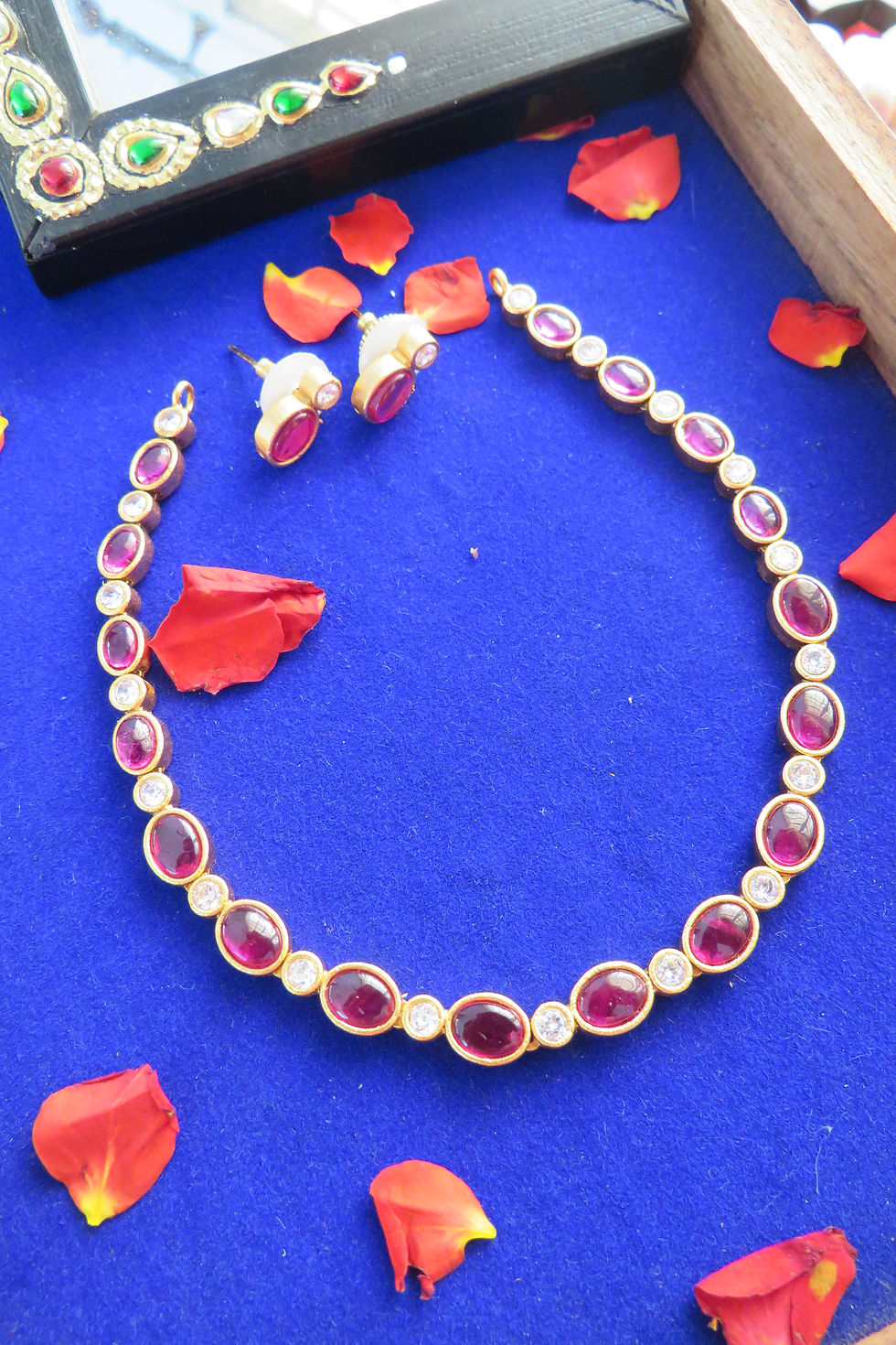 Thumbnail: Simple Stone Necklace with Matching Stud Earrings - 4 Colours