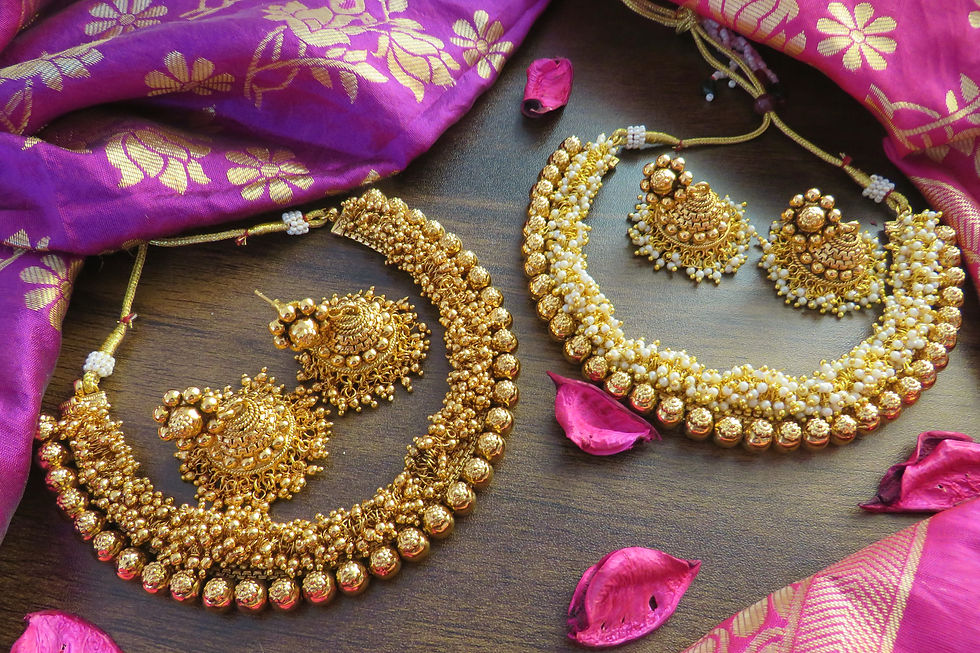 Thumbnail: Beautiful Gold Finish Necklace with Matching Jhumkas