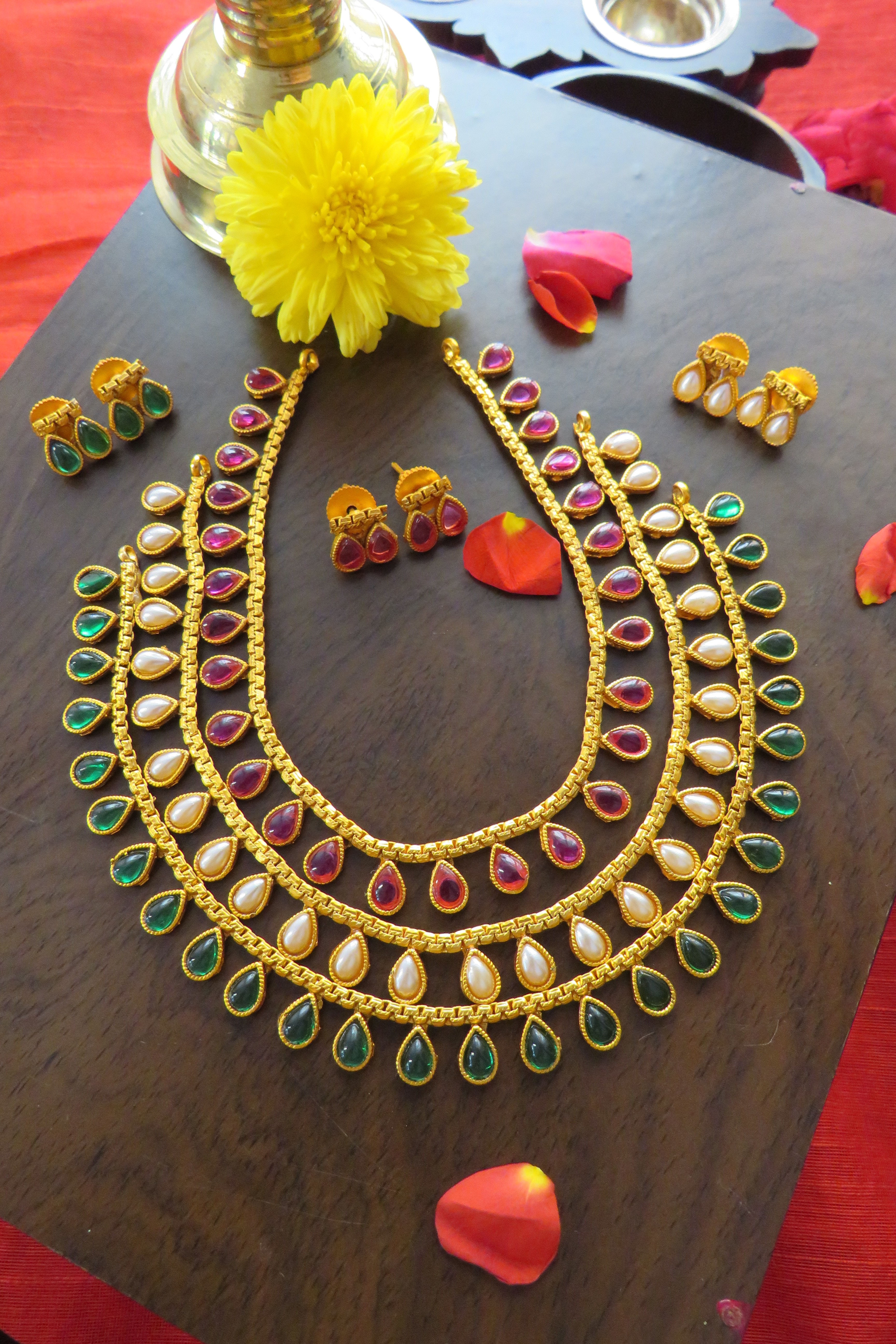 Budget Teardrop Shape Simple Necklace with Matching Earrings - 3 Colours