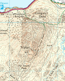 OS 1:25,000 scale map of Tryfan