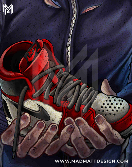 Illustration of Cenobites from Hellraiser holding their favorite Nike Air Jordan sneakers. This artwork was created by Mad Matt Design.
