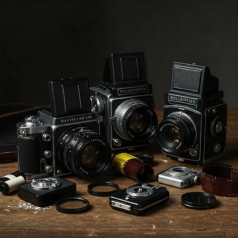 Old collection of medium format cameras