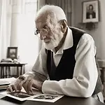 Old Man Sorting Photos