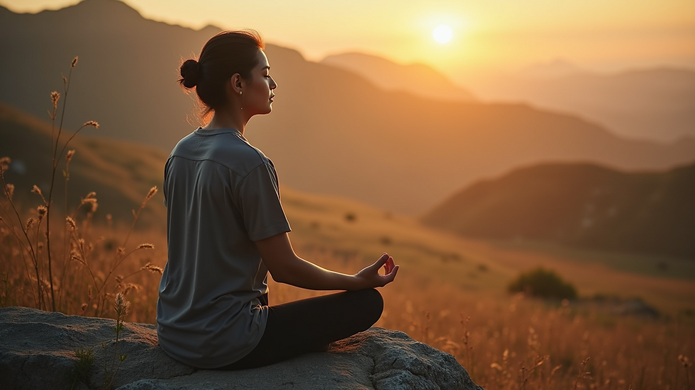 Close-up view of a person meditating in a serene environment