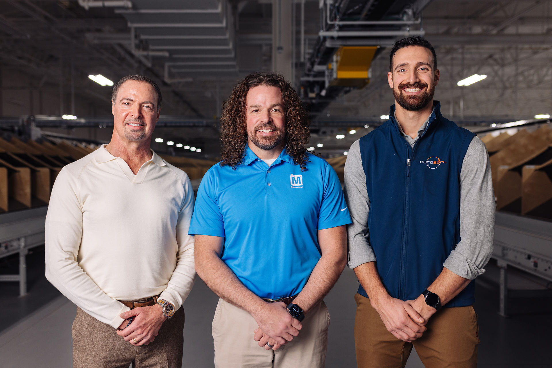 (From left) Doug Schuchart, Global Intralogistics Industry Manager, Beckhoff; Matt Bell, VP of Outbound Operations, Mouser Electronics; Scott Eisenberg, Regional Sales Manager and Marketing Lead, EuroSort 